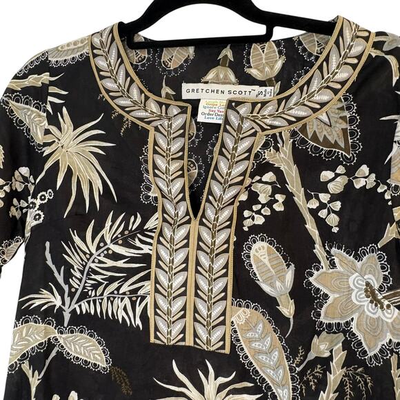 Gretchen Scott Designs Split Neck Top Women's Small Tunic 3/4 Sleeve Cotton - Picture 2 of 9